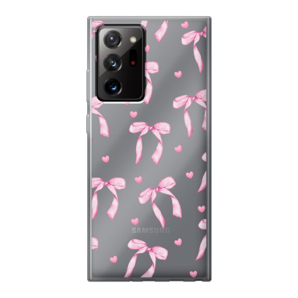 Funda Samsung Galaxy Note 20 Ultra flexible transparente con lazos y corazones rosas