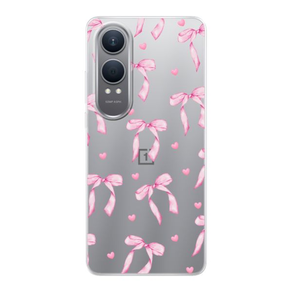 Funda OnePlus Nord CE 4 Lite flexible transparente con lazos y corazones rosas