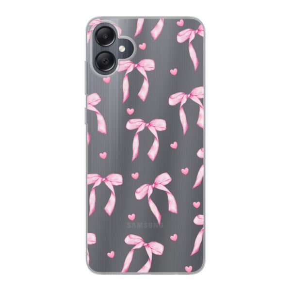Funda Samsung Galaxy A05 flexible transparente con lazos y corazones rosas