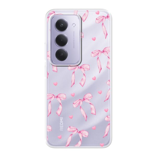 Funda Xiaomi Redmi 15 4G flexible transparente con lazos y corazones rosas