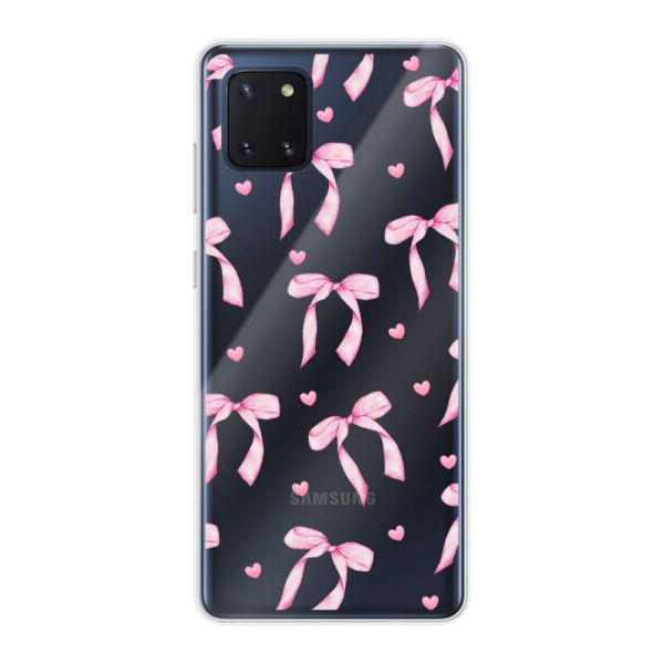 Funda Samsung Galaxy Note 10 Lite flexible transparente con lazos y corazones rosas