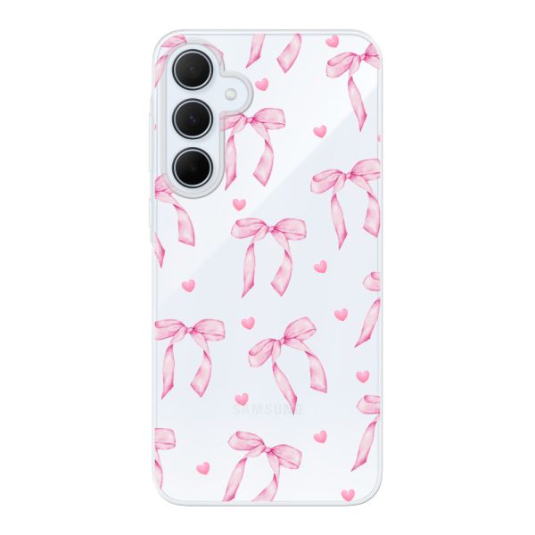 Funda Samsung Galaxy A35 flexible transparente con lazos y corazones rosas