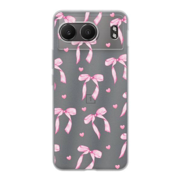 Funda OnePlus Nord 4 flexible transparente con lazos y corazones rosas