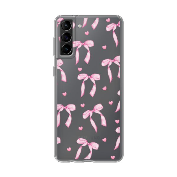 Transparant flexibel Samsung Galaxy S21 Plus 5G hoesje met Roze Strikjes en Hartjes