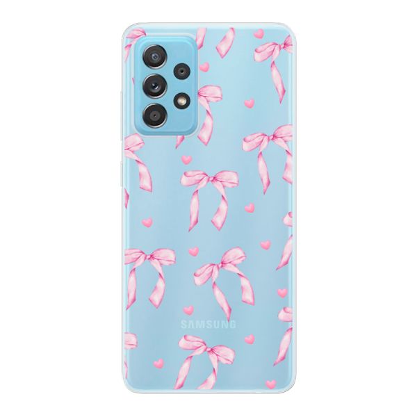 Funda Samsung Galaxy A73 5G flexible transparente con lazos y corazones rosas