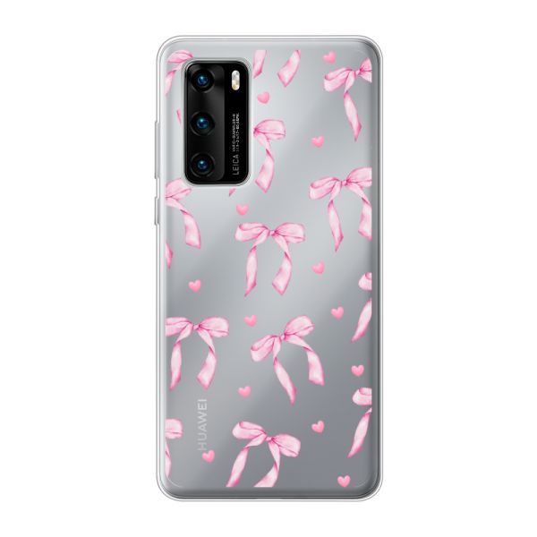 Transparant flexibel Huawei P40 hoesje met Roze Strikjes en Hartjes