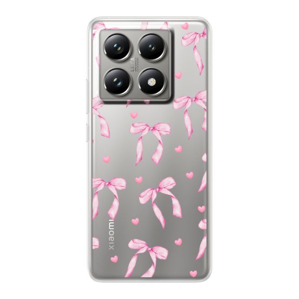 Funda Xiaomi 14T Pro flexible transparente con lazos y corazones rosas