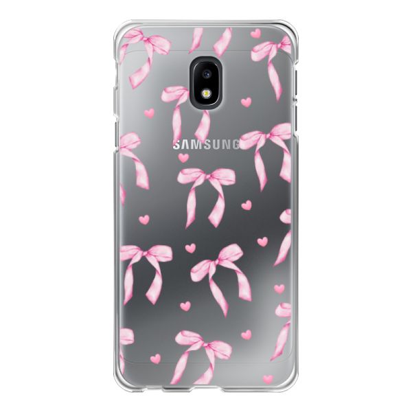 Funda Samsung Galaxy J3 (2017) flexible transparente con lazos y corazones rosas
