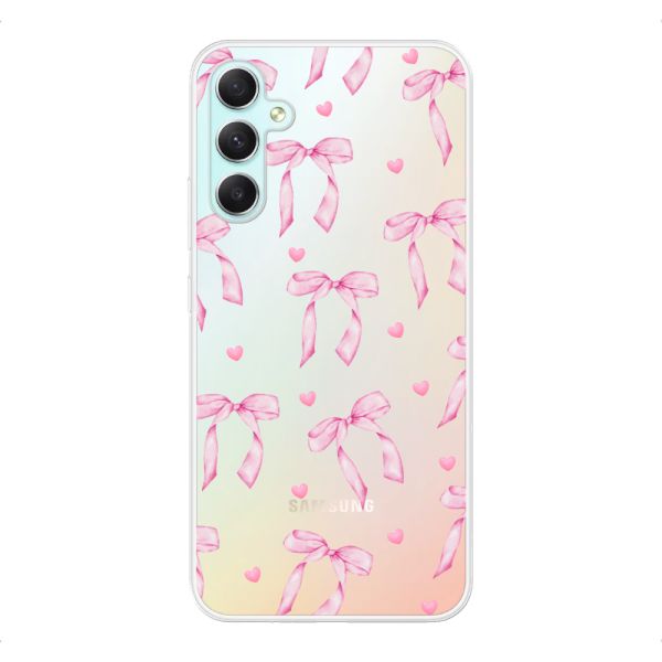 Funda Samsung Galaxy A34 flexible transparente con lazos y corazones rosas