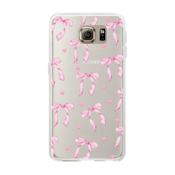 Funda Samsung Galaxy S6 flexible transparente con lazos y corazones rosas