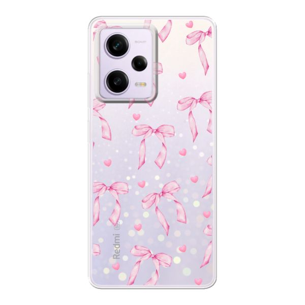 Funda Xiaomi Redmi Note 12 flexible transparente con lazos y corazones rosas