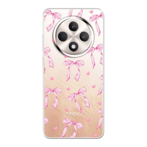 Funda Oppo Reno12 F flexible transparente con lazos y corazones rosas