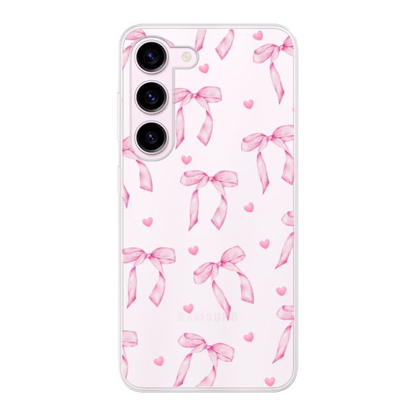 Transparant flexibel Samsung Galaxy S23 hoesje met Roze Strikjes en Hartjes