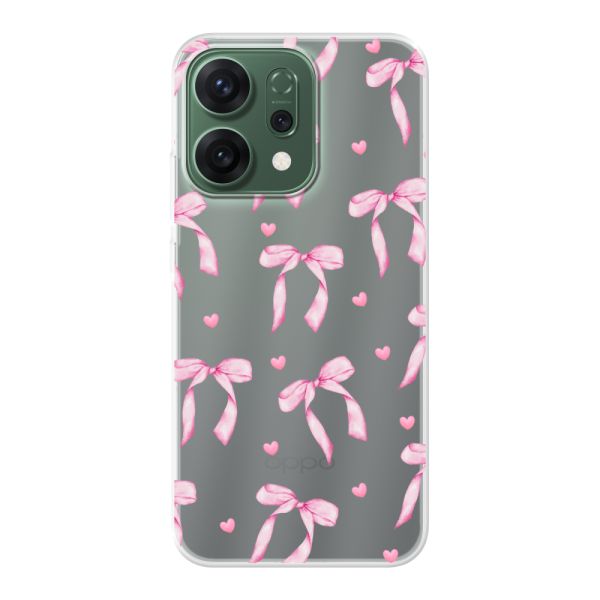 Funda Oppo Reno14 flexible transparente con lazos y corazones rosas