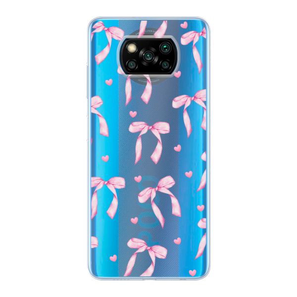 Funda Xiaomi Poco X3 Pro flexible transparente con lazos y corazones rosas