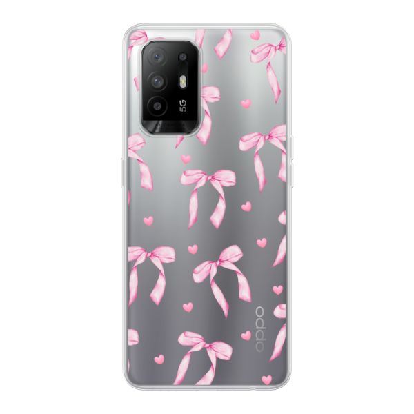Funda Oppo A94 5G flexible transparente con lazos y corazones rosas