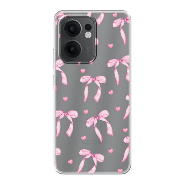 Funda Oppo Reno13 F flexible transparente con lazos y corazones rosas