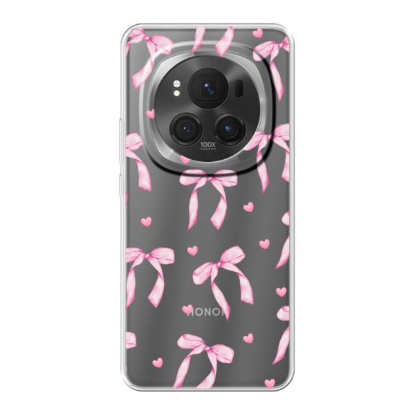 Transparant flexibel Honor Magic6 Pro hoesje met Roze Strikjes en Hartjes