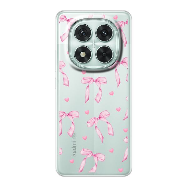 Funda Xiaomi Poco X7 flexible transparente con lazos y corazones rosas