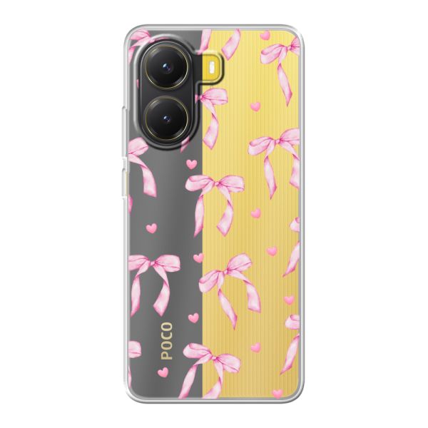 Funda Xiaomi Redmi Turbo 4 flexible transparente con lazos y corazones rosas