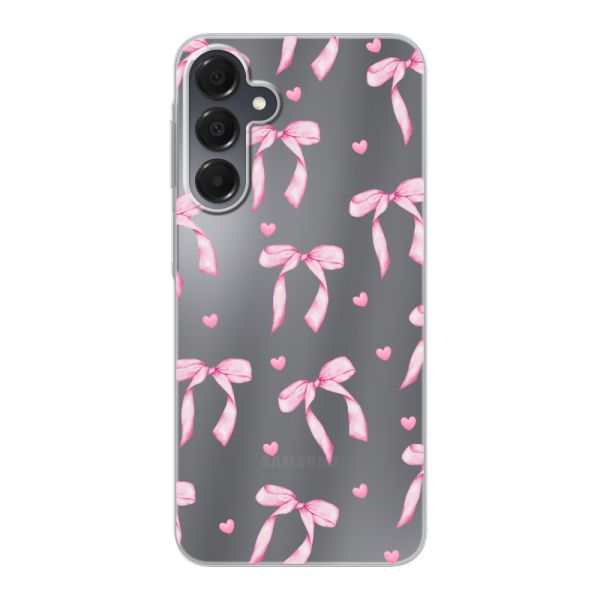 Funda Samsung Galaxy A16 flexible transparente con lazos y corazones rosas