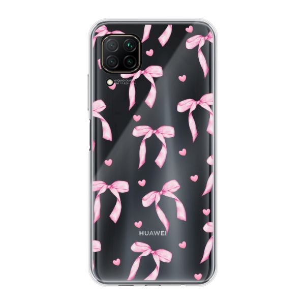 Funda Huawei P40 Lite flexible transparente con lazos y corazones rosas