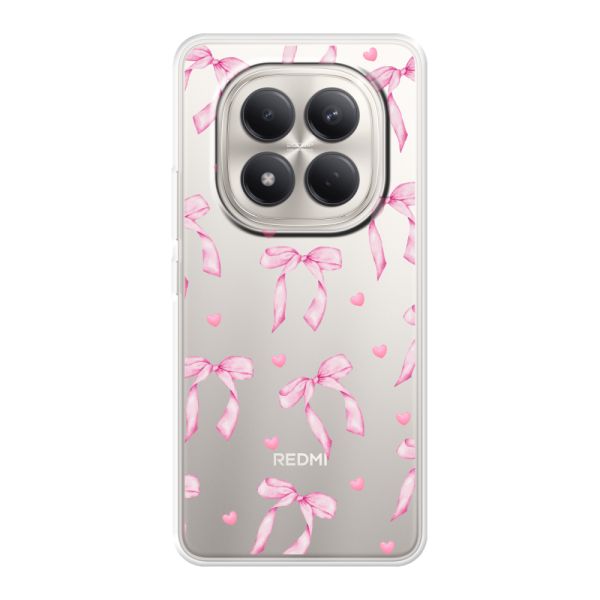 Funda Xiaomi Redmi Note 15 Pro 4G flexible transparente con lazos y corazones rosas