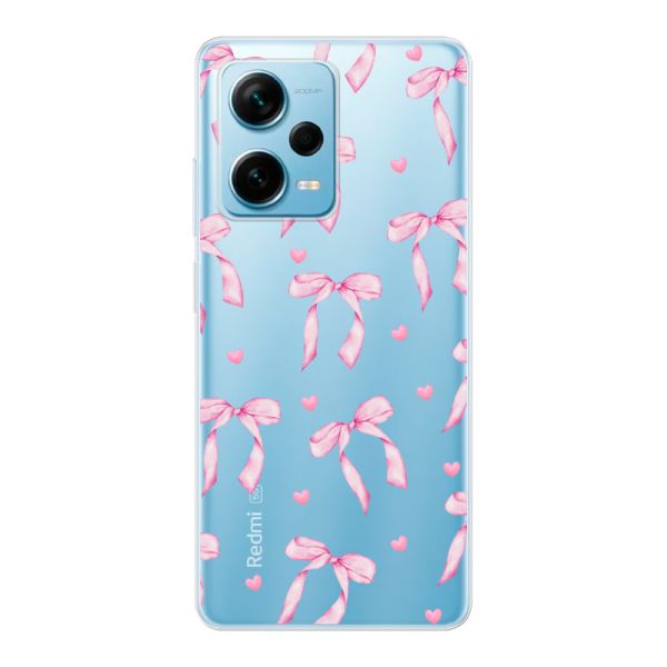 Funda Xiaomi Redmi Note 12 Pro Plus flexible transparente con lazos y corazones rosas