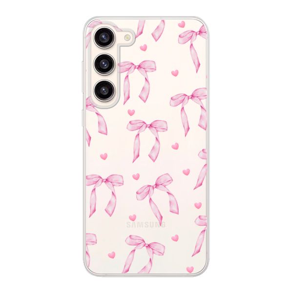 Coque Samsung Galaxy S23 Plus flexible transparente avec nœuds et cœurs roses