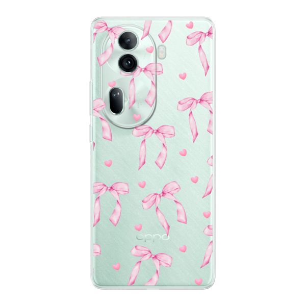 Funda Oppo Reno 11 Pro flexible transparente con lazos y corazones rosas