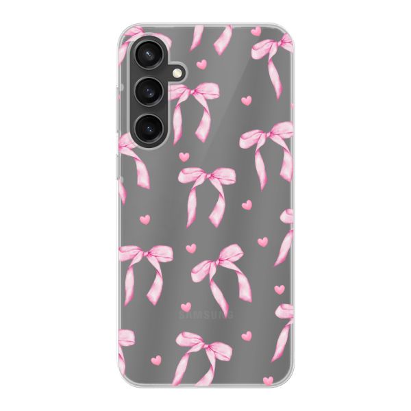 Transparant flexibel Samsung Galaxy S23 FE hoesje met Roze Strikjes en Hartjes