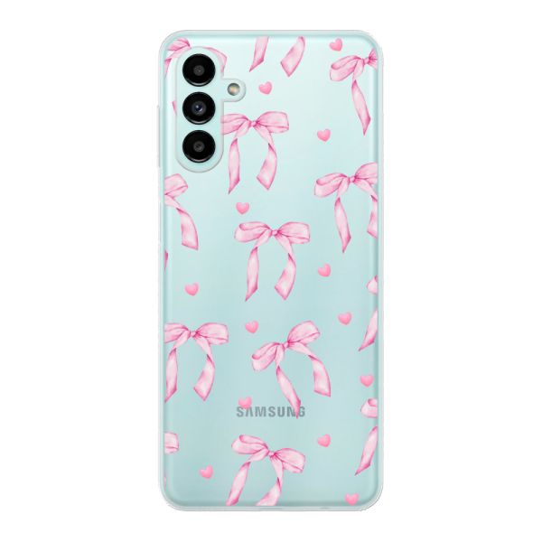 Funda Samsung Galaxy A13 5G flexible transparente con lazos y corazones rosas