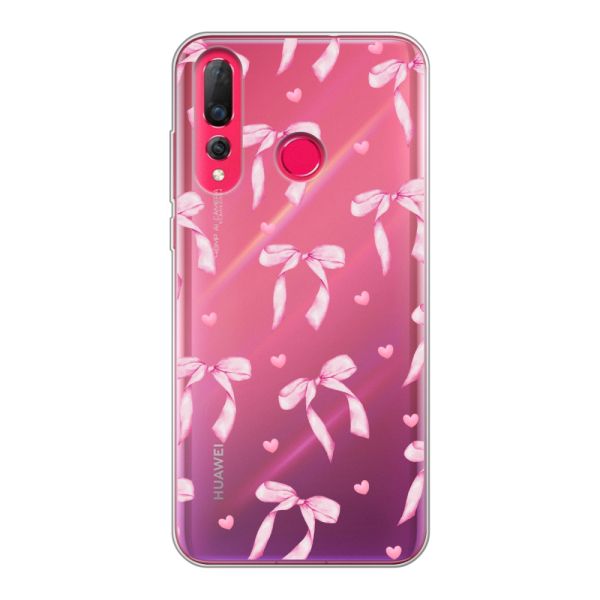 Funda Huawei P30 Lite flexible transparente con lazos y corazones rosas