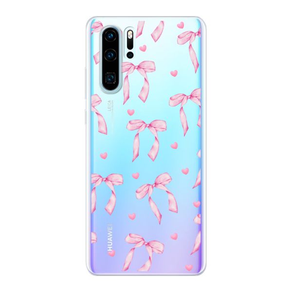 Funda Huawei P30 Pro flexible transparente con lazos y corazones rosas