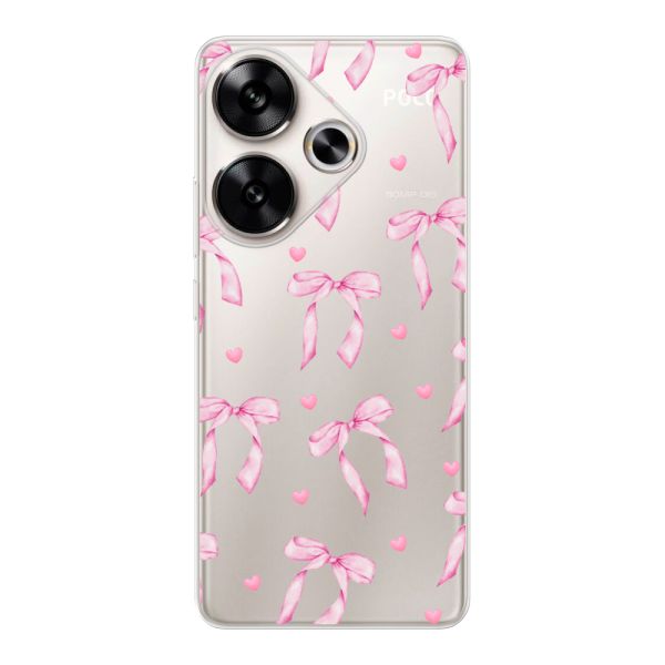 Funda Xiaomi Redmi Turbo 3 flexible transparente con lazos y corazones rosas