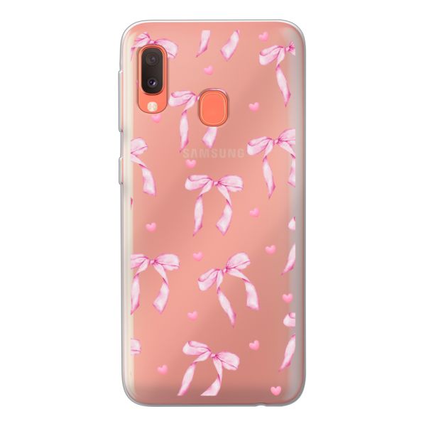 Funda Samsung Galaxy A20e flexible transparente con lazos y corazones rosas