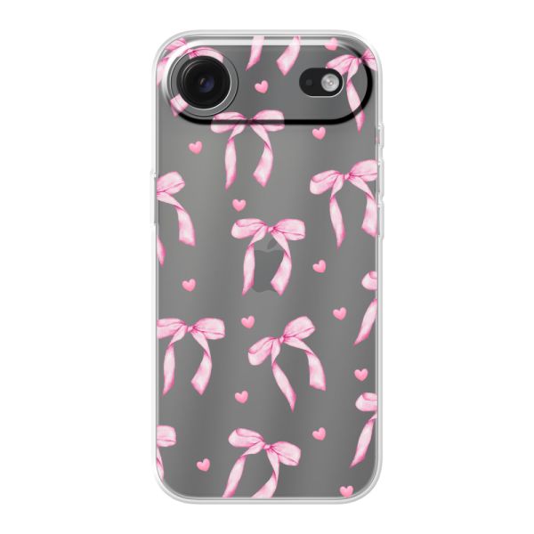 Coque iPhone Air flexible transparente avec nœuds et cœurs roses