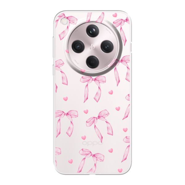 Funda Oppo Find X8 flexible transparente con lazos y corazones rosas