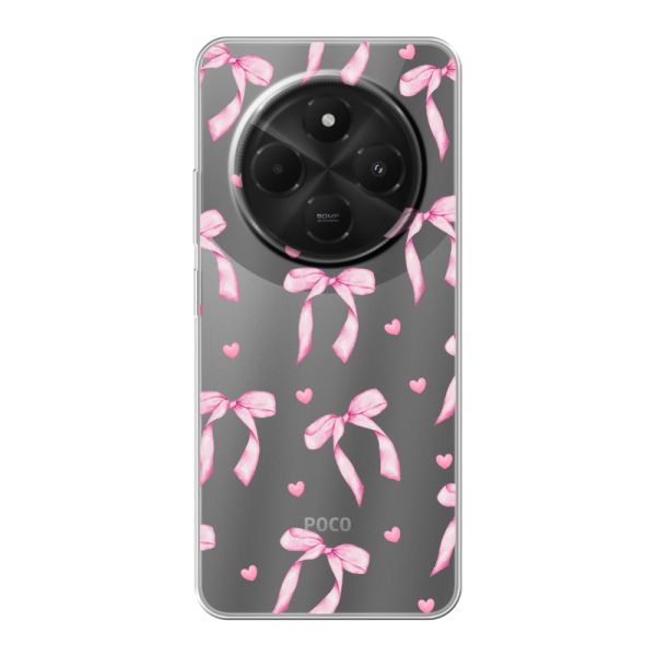 Funda Xiaomi Poco C75 flexible transparente con lazos y corazones rosas