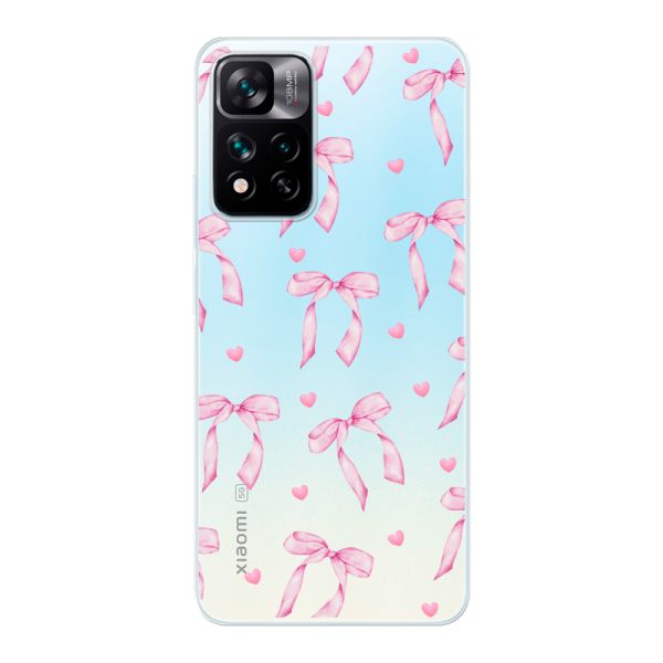 Funda Xiaomi 11i flexible transparente con lazos y corazones rosas