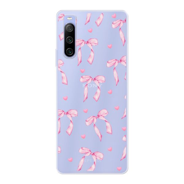 Transparant flexibel Sony Xperia 10 IV hoesje met Roze Strikjes en Hartjes