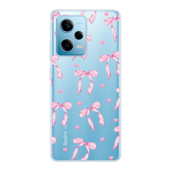 Funda Xiaomi Redmi Note 12 Pro 5G flexible transparente con lazos y corazones rosas