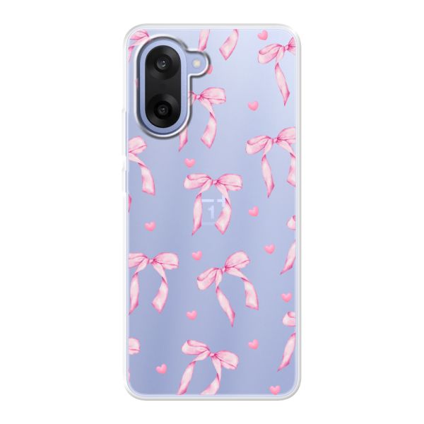 Funda OnePlus Nord CE5 flexible transparente con lazos y corazones rosas