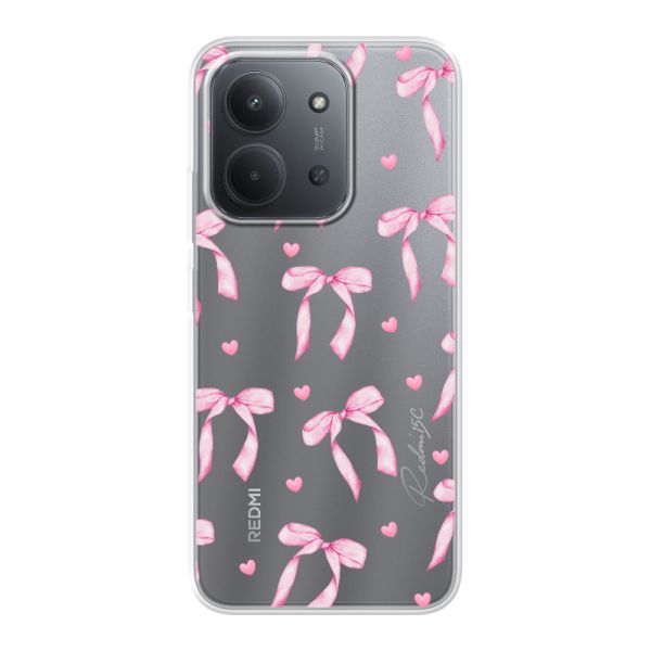 Funda Xiaomi Redmi 15C 4G flexible transparente con lazos y corazones rosas