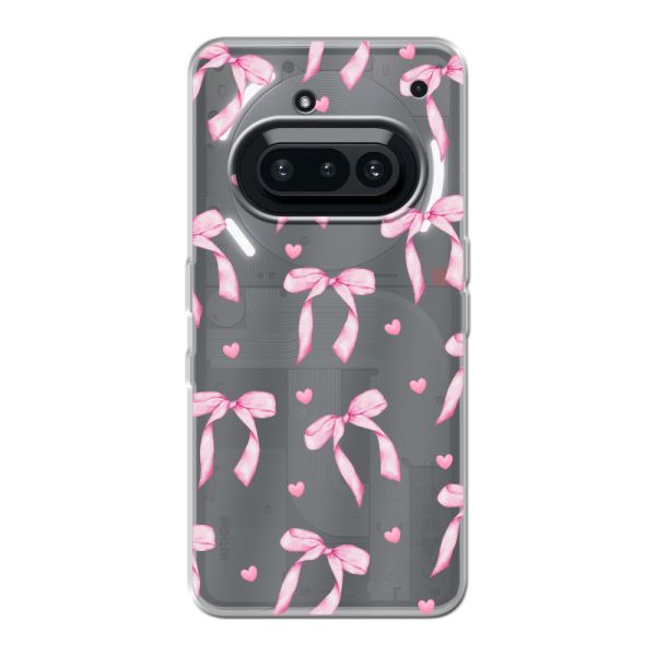 Transparant flexibel Nothing Phone (3a) hoesje met Roze Strikjes en Hartjes
