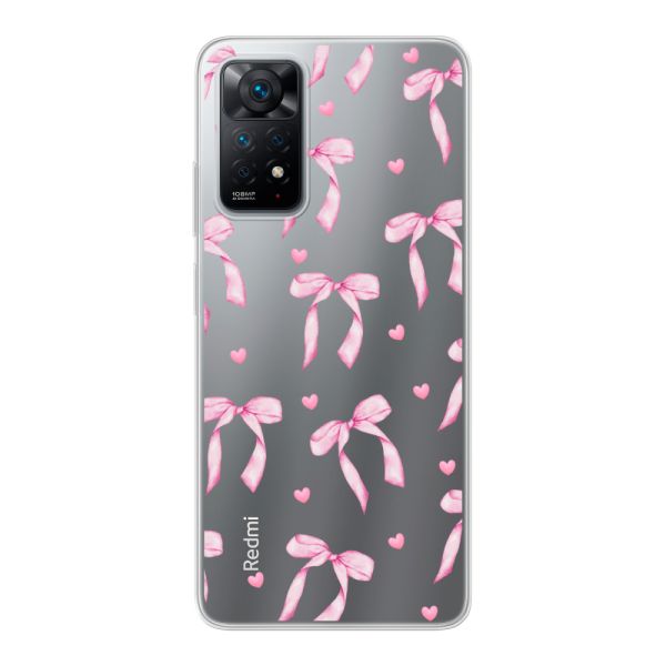 Funda Xiaomi Redmi Note 11 Pro flexible transparente con lazos y corazones rosas