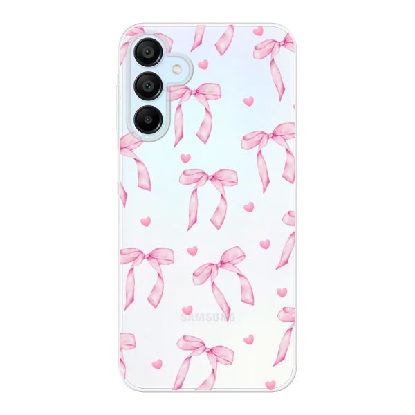 Funda Samsung Galaxy A15 flexible transparente con lazos y corazones rosas