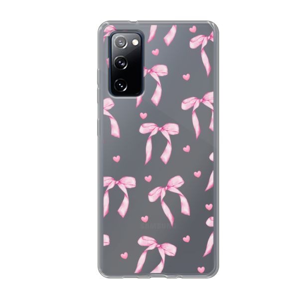 Transparant flexibel Samsung Galaxy S20 FE hoesje met Roze Strikjes en Hartjes
