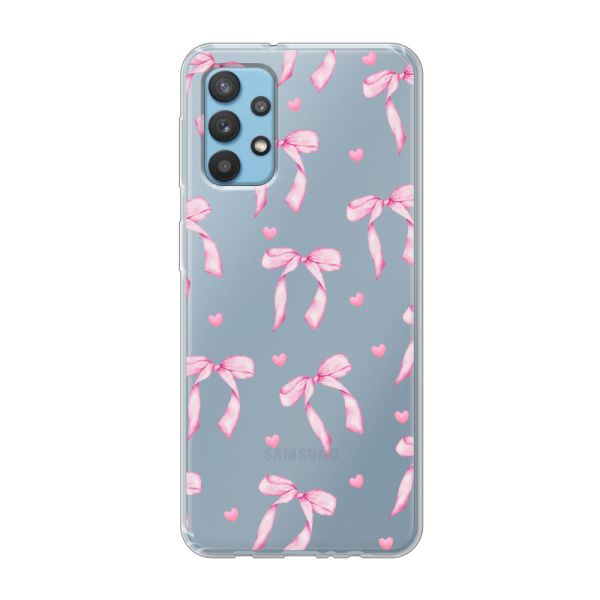 Funda Samsung Galaxy A32 4G flexible transparente con lazos y corazones rosas