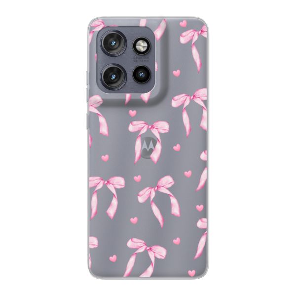 Funda Motorola Edge 50 Neo flexible transparente con lazos y corazones rosas